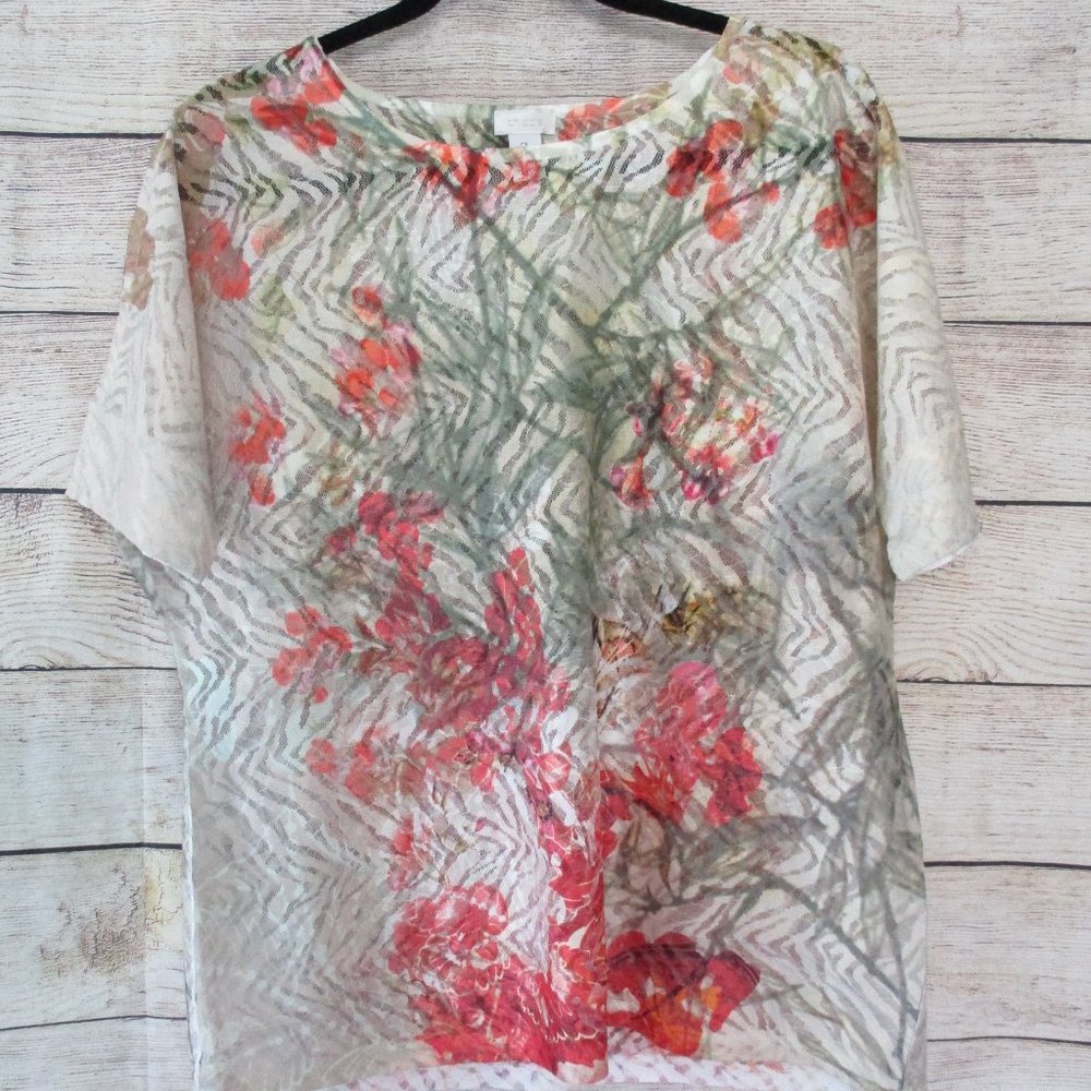 Chico's Semi Sheer Floral Print Lace Blouse Top